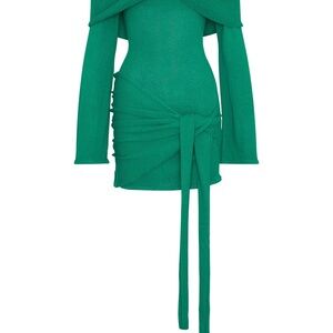 Meshki Camryn Off Shoulder Tie Knit Mini Dress - Green